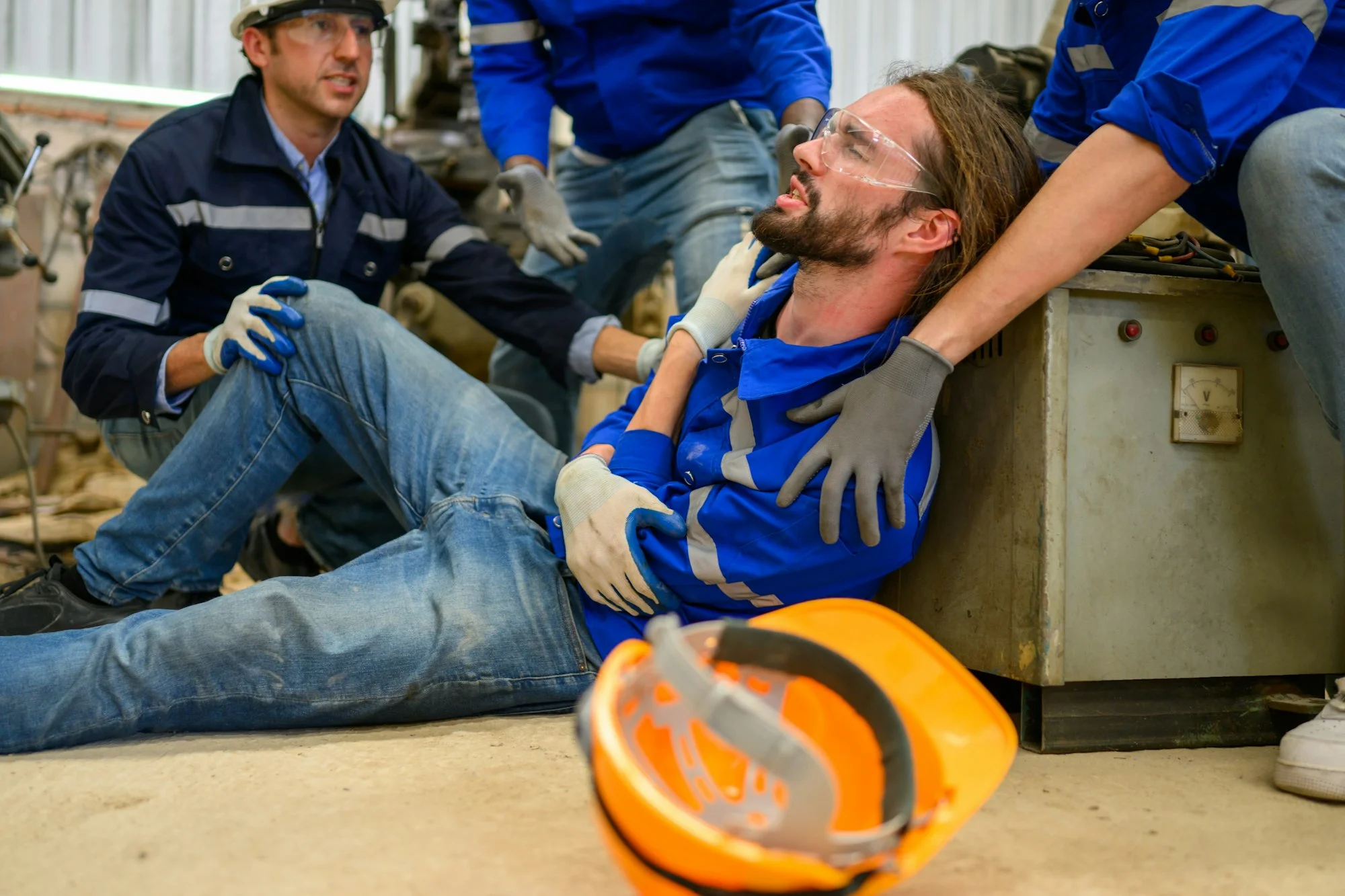 Engineer worker with accident at factory